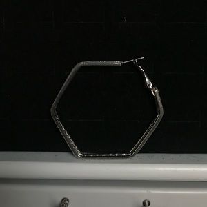 Silver octangular hoop earrings